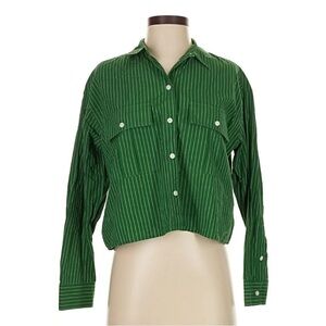 Madewell Green and White Striped Shirt